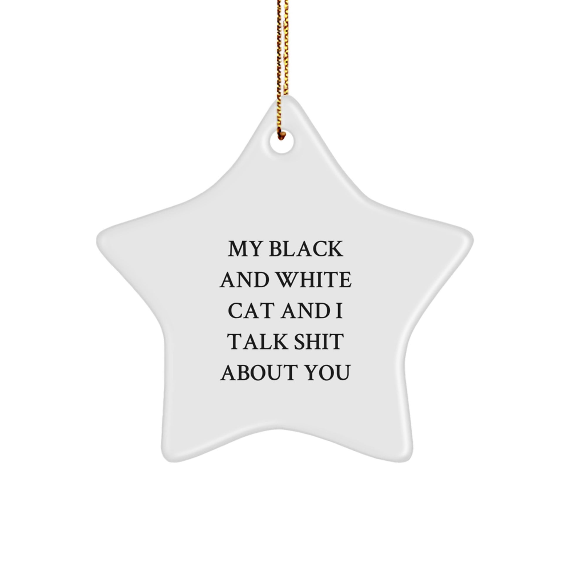 Funny Black and White Cat Star Ornament, Gifts from Friends to Family for Christmas Unique - Image 1