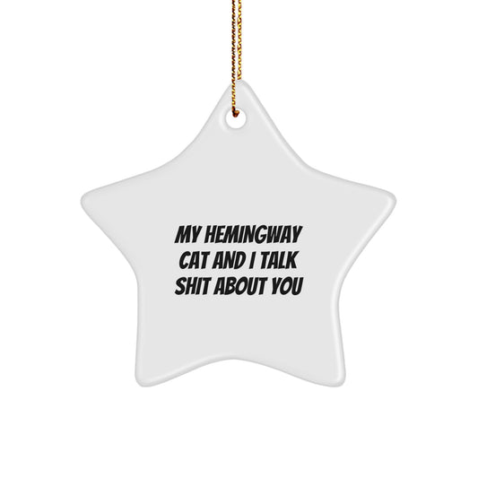 Funny Hemingway Cat Christmas Unique Gifts from Men, Funny Hemingway Cat Star Ornament for Friends, Gifts for Hemingway Cat Lovers - Image 1