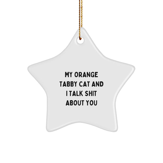 Funny Orange Tabby Cat Gifts for Men from Women - Star Ornament with My 'Talk Shit About You' Quote for Christmas - Image 1