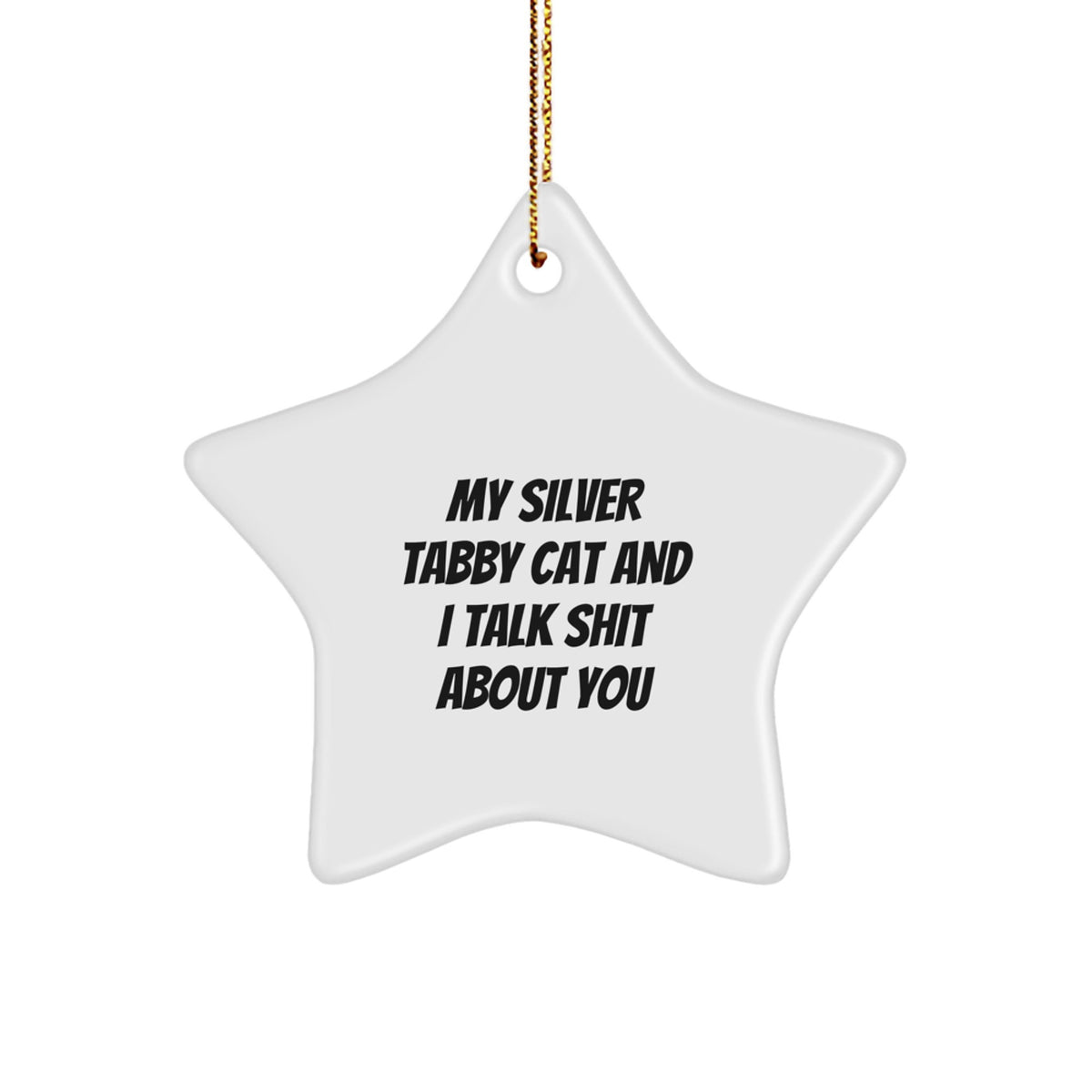 Silver Tabby Cat Star Ornament Gift for Him Keepsake Talk Shit About You - Image 1
