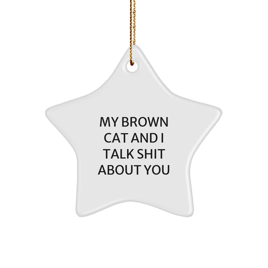 Funny Brown Cat Christmas Unique Gifts from Friends for Home Decor, Star Ornament My Brown Cat And I Talk Shit About You - Image 1