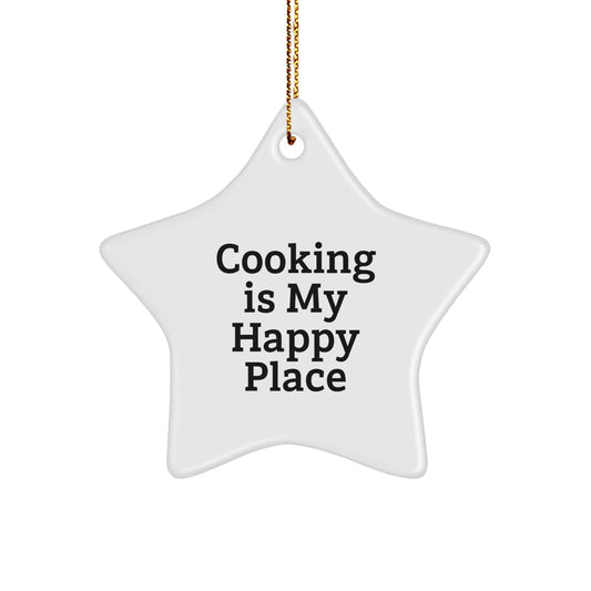 Funny Cooking Gifts for Men, Women, or Friends - White Star Ornament, Cooking Is My Happy Place Quote, Christmas Unique Gifts from Family, Coworkers, or Friends - Image 1