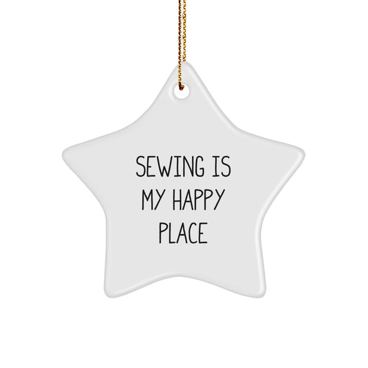 Sewing Gifts from Women for Sewing Lovers, Star Ornament with Cute Quote 'Sewing Is My Happy Place' for Christmas Unique Gifts - Image 1