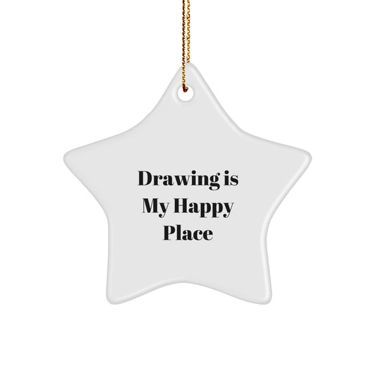 Drawing Gifts for Men Funny Star Ornament with 'Drawing Is My Happy Place' Quote, Christmas Unique Gifts from Friends and Family - Image 1