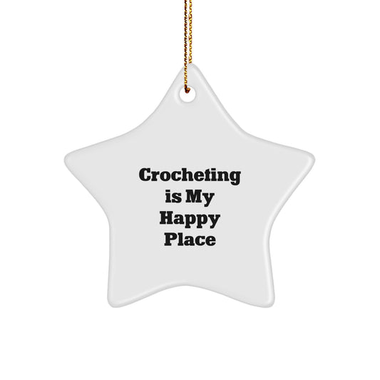 Crocheting Star Ornament Gifts from Friends, Family, and Co-workers for Crocheting Enthusiasts This Christmas, 'Crocheting Is My Happy Place' Star Decoration - Image 1