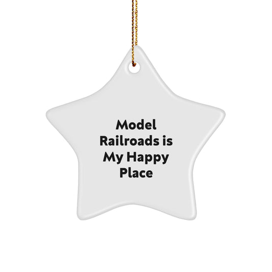 Gifts from Friends for Model Railroads Enthusiasts - 'Model Railroads Is My Happy Place' Christmas Star Ornament - Image 1