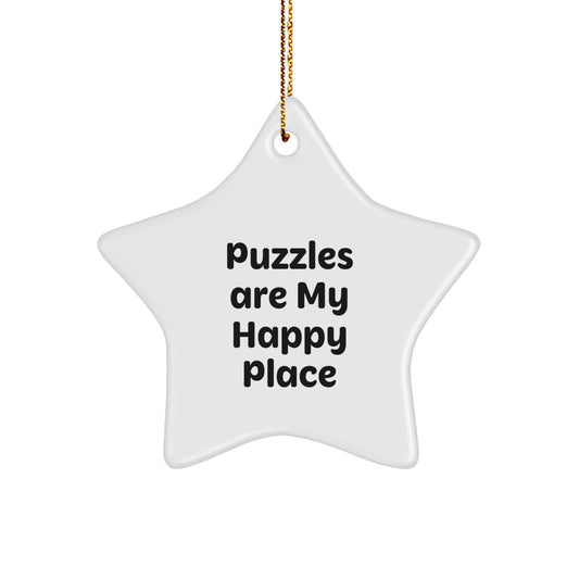 Funny Puzzles Gifts for Puzzles Enthusiasts, Star Ornament, Christmas Unique Gifts from Family, Puzzles Are My Happy Place Quote - Image 1