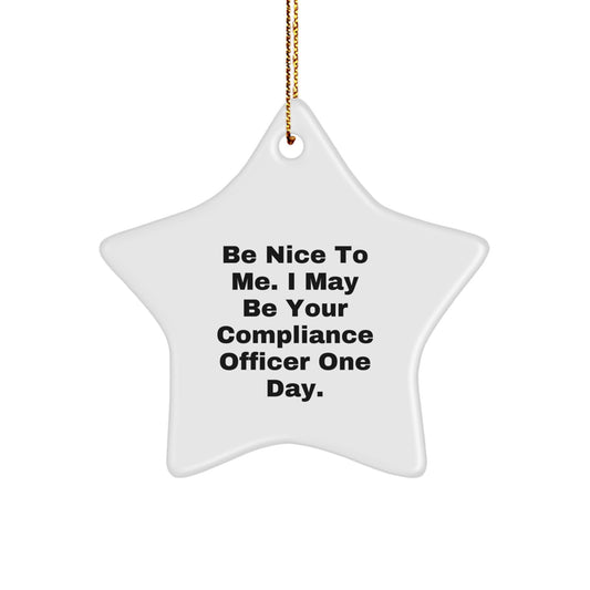 Funny Compliance Officer Gifts for Friends, Family, Coworkers - Be Nice To Me Star Ornament, Christmas Unique - Image 1