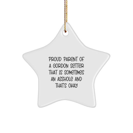 Funny Gordon Setter Dog Gift, Proud Parent Ornament, Star Shaped White Christmas Unique Gifts from Family to Friends - Image 1