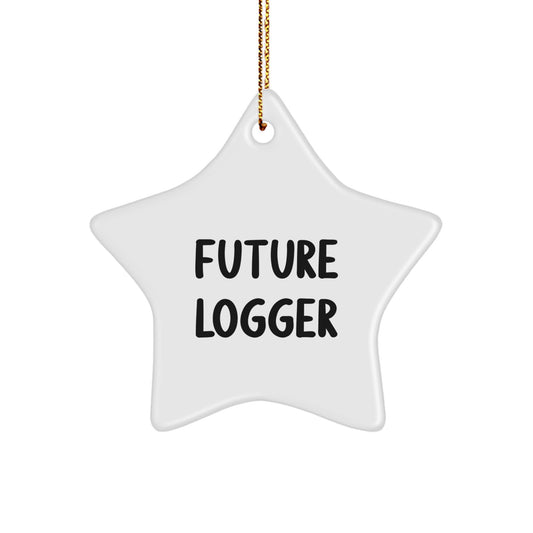 Funny Logger Gifts: Future Logger Star Ornament, 'You're the Star' Quote, White Star Shaped, 3.25' Tall, MDF, High-Gloss Plastic, Gift for Friends, Family, Coworkers, or Men - Image 1