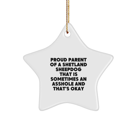 Funny Shetland Sheepdog Gifts for Christmas - Star Ornament from Friends - Proud Parent Shetland Sheepdog Star Decoration - Image 1