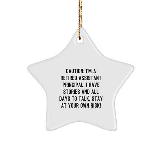 Funny Assistant Principal Gifts from Men to Coworkers - Star Ornament with Caution Quote - Christmas Unique Gifts for Assistant Principals - Image 1