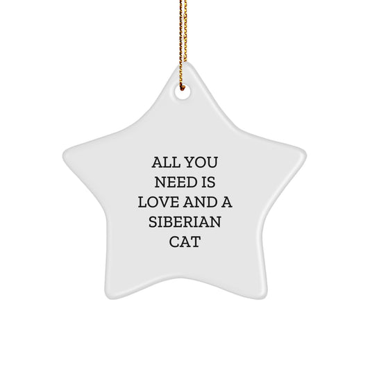 Siberian Cat Lover Gifts from Friends and Family - All You Need is Love Star Ornament for Siberian Cat Owners, Christmas Unique Decorations - Image 1