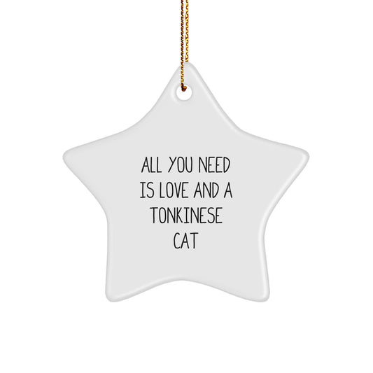 Funny Tonkinese Cat Gifts from Friends for Christmas - Star Ornament with 'All You Need Is Love And A Tonkinese Cat' Quote Gifts for Tonkinese Cat Lovers - Image 1