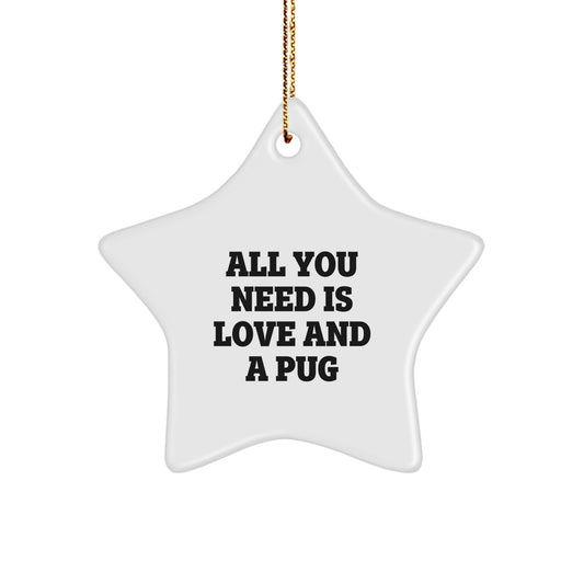Funny Pug Dog Star Ornament Gifts from Family for Christmas - All You Need Is Love And A Pug - Image 1