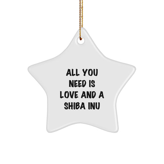 Shiba Inu Dog Star Ornament Gifts from Friends and Family for Christmas, 'All You Need Is Love And A Shiba Inu', White Star Shaped Decorations - Image 1