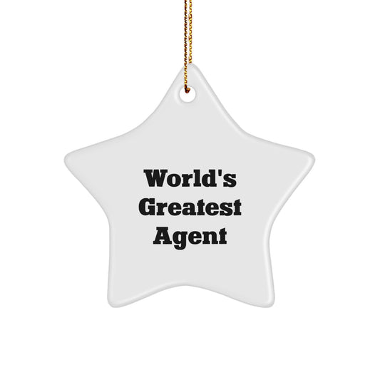 Funny World's Greatest Agent Gifts for Men Agent Star Ornament, Christmas Unique Agent Decorations, Agent Lover Agent Star Shaped White MDF with Gold Cord - Image 1