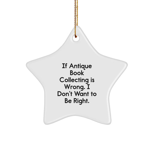 Antique Book Collecting Gifts, Funny Star Ornament for Christmas Unique Gifts from Family and Friends for Men and Women Book Lovers, White Star Shaped Decoration with Gold Cord - Image 1